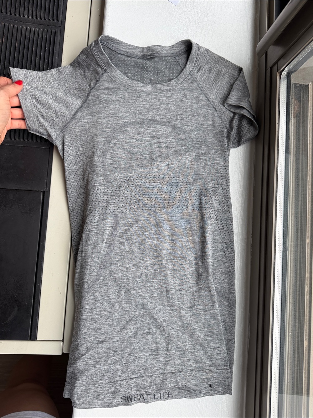 lululemon athletica Gray longline ‘SWEAT LIFE' Short Sleeve Tee